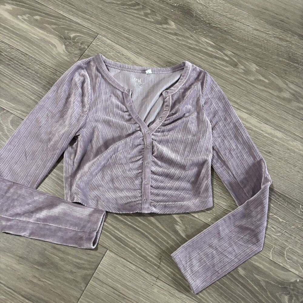 PacSun Mauve Ribbed Long Sleeve Button Front Crop Top Small